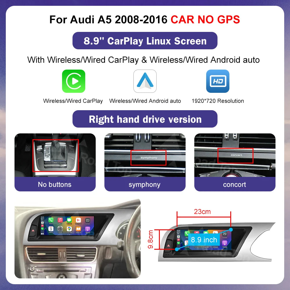 Linux 8.9/12.3" Audi A5 Multimedia