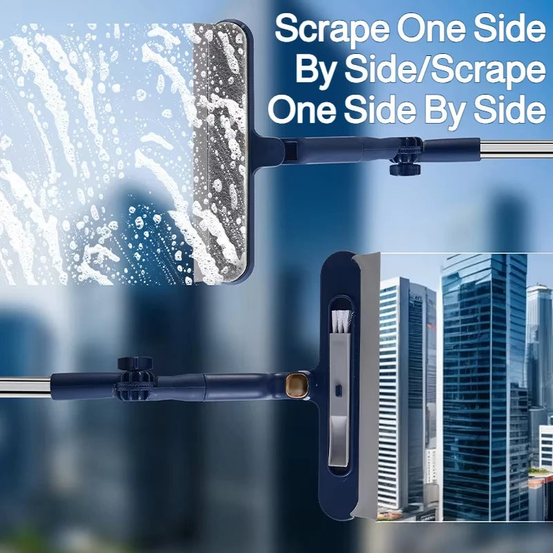 Telescopic Double-Sided Glass Cleaning Brush: Squeegee + Detail Brush 2-In-1, Wall And Floor All-Purpose Cleaning Tool