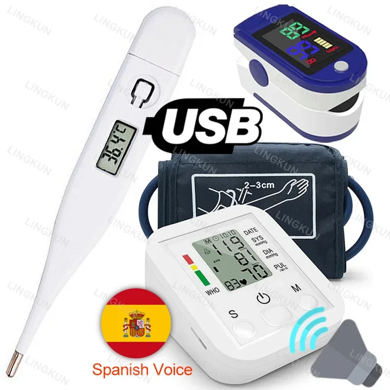 Spanish Voice Arm Automatic Blood Pressure Monitor BP Sphygmomanometer Pressure Meter Tonometer for Measuring Arterial Pressure