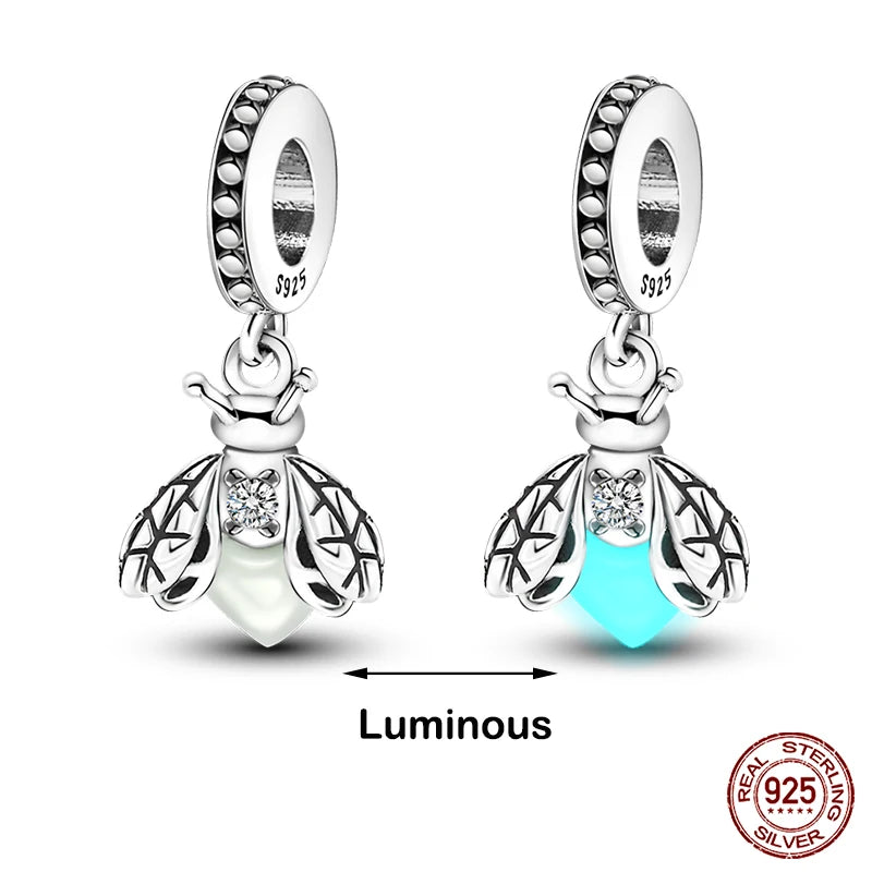 Hot Sale 925 Silver Glow in the dark Firefly Honeybee Star Charms Beads Fit Qikaola 925 Original Bracelets Fine DIY Jewelry Gift