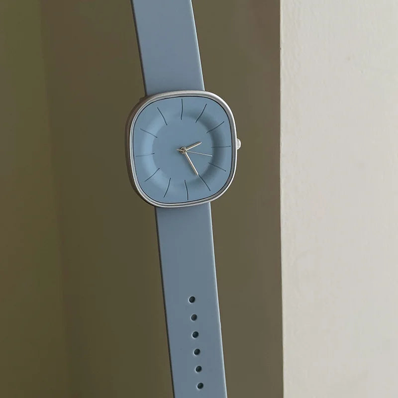 Luxury-inspired Dopamine Square-Face Watches for Women Silicone Strap, Waterproof Quartz Movement Women's Watch Student Gift