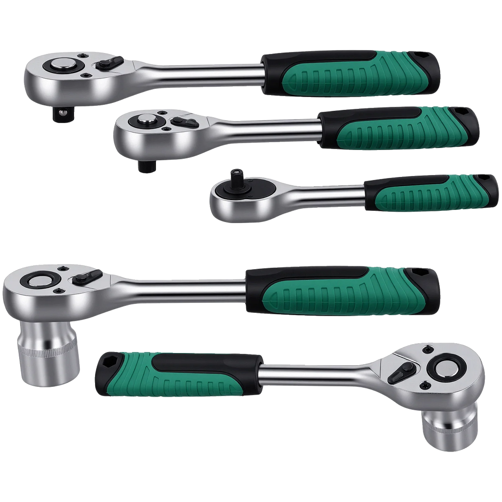Podofo Socket Wrench Sets 214pcs 1/4inch 3/8inch 1/2inch 24-tooth Ergonomic Ratchet Wrench Mechanic Tool Set for Auto Repairing