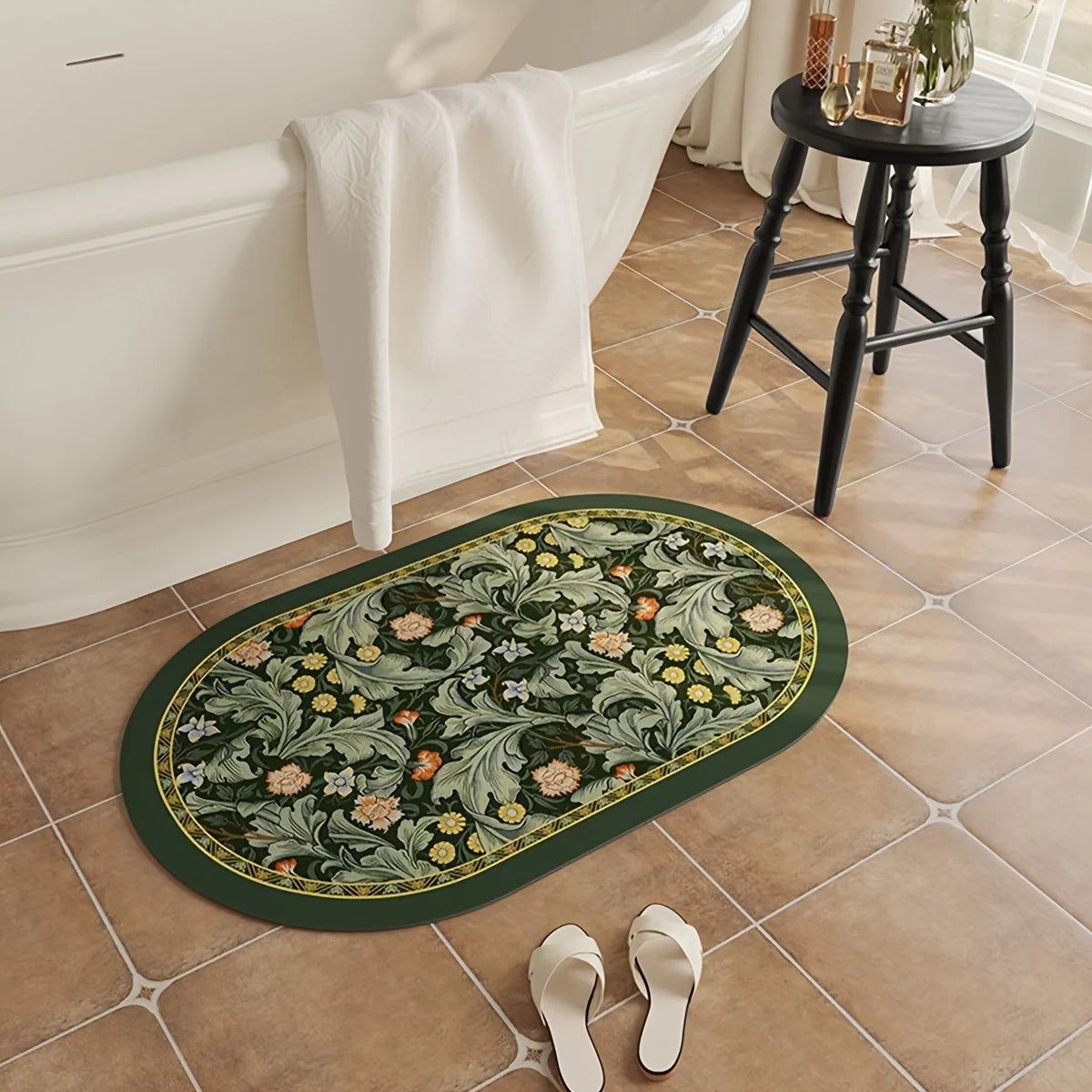 VIKAMA French Retro Printed Bathroom Diatom Mud Carpet Quick Suction Anti Slip Washable Bath Front Handwashing Platform Mat