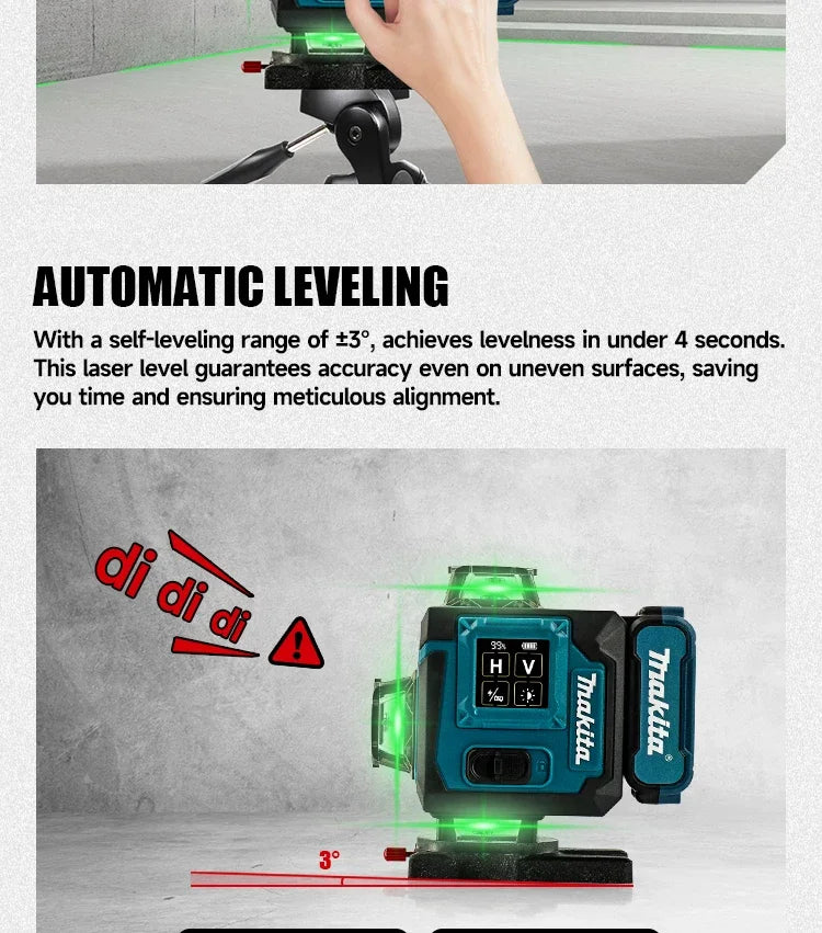 Makita Digital Laser Level 360-Degree X4 16-Line Self-Levelling Outdoor Vertical Cross-Line Tool for Precision Measurement