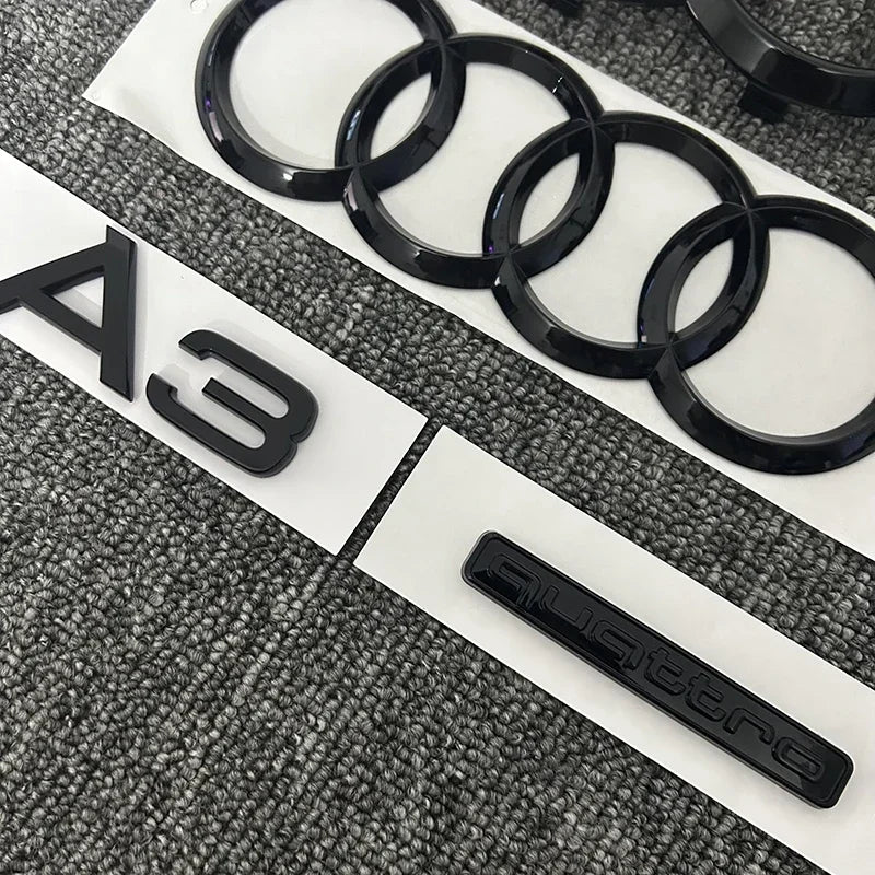 Black ABS 4 Ring Logo Emblem Badge Sticker for AUDI A3 2010-2020 Quattro Mark Hood Front Grill Rear Trunk Emblem