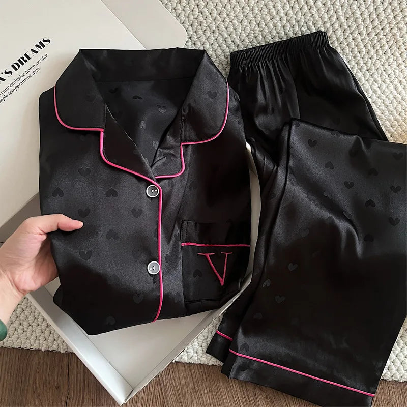 Nouveau pyjama d'été fleuri pour femme, ensemble de pyjama d'été frais à manches courtes et pantalon en soie glacée pour fille, photos réelles
