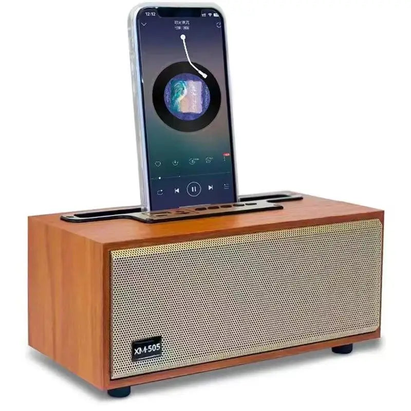 Multifunction Wooden Wireless Bluetooth Speaker TWS  Subwoofer Remote Sound System Mobile Phone Holder Portable Desktop FM Radio