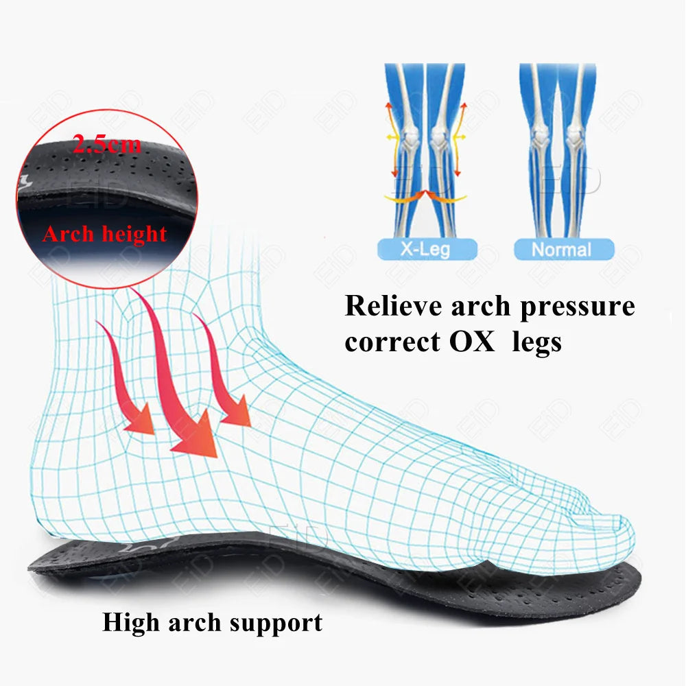 EiD New Arch Support 25mm Orthotic insole Black Leather orthotics Insoles for Flat Foot O/X Leg Corrected Shoe Sole insert pads