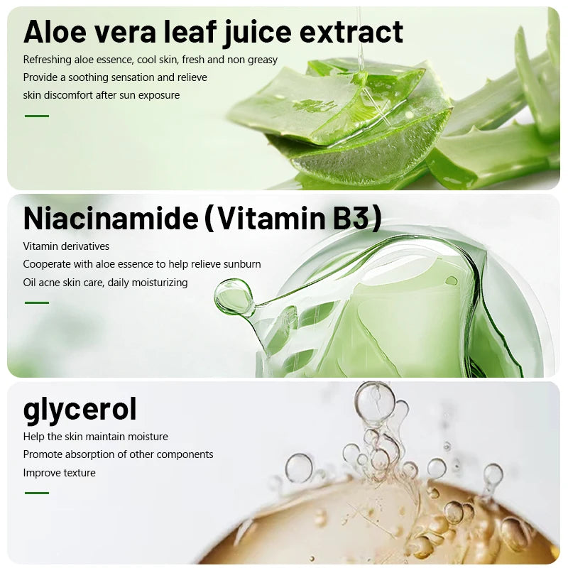 LGRAMER Aloe Vera Gel Face Cream Moisturizing Day Cream After Sun Repair Facial Essence Cream Beauty Facial Skin Care for Adults