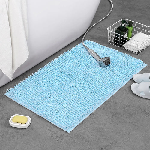 1 tapis de bain 40*60cm en chenille bleue douce et absorbante - Tapis de douche antidérapant et à séchage rapide pour salle de bain à domicile - Lavable en machine