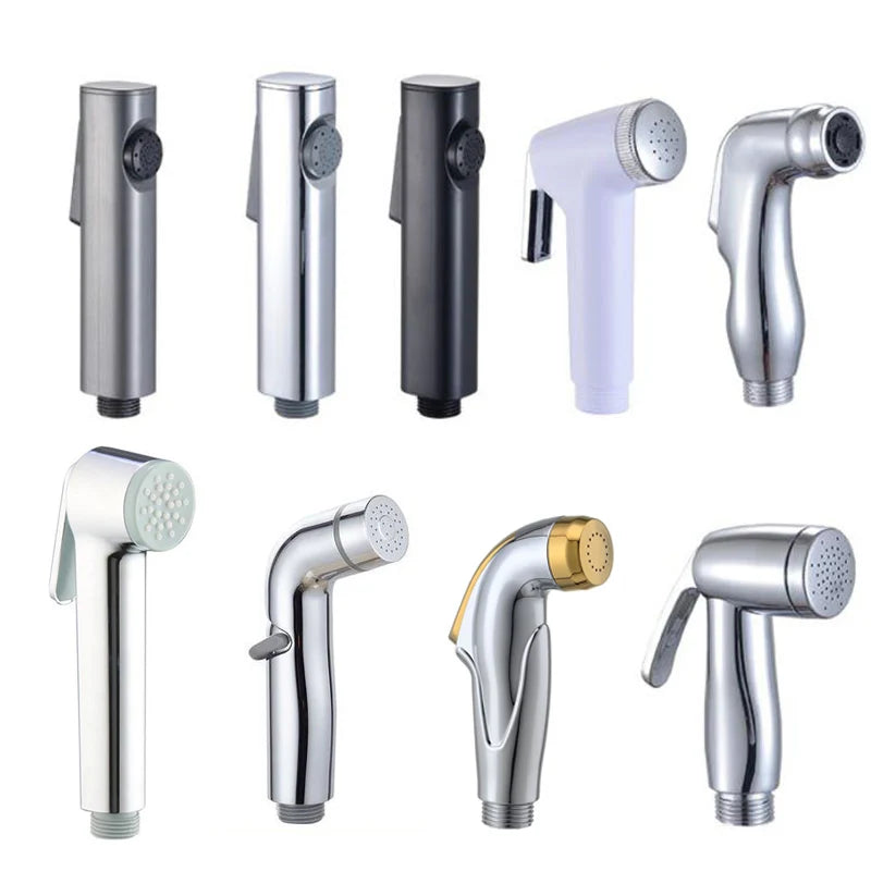 Pomme de douche WC portative autonettoyante en ABS blanc argenté, pulvérisateur de robinet pour bidet de salle de bain, buse de pulvérisation avec support et flexible pour abattant de toilettes