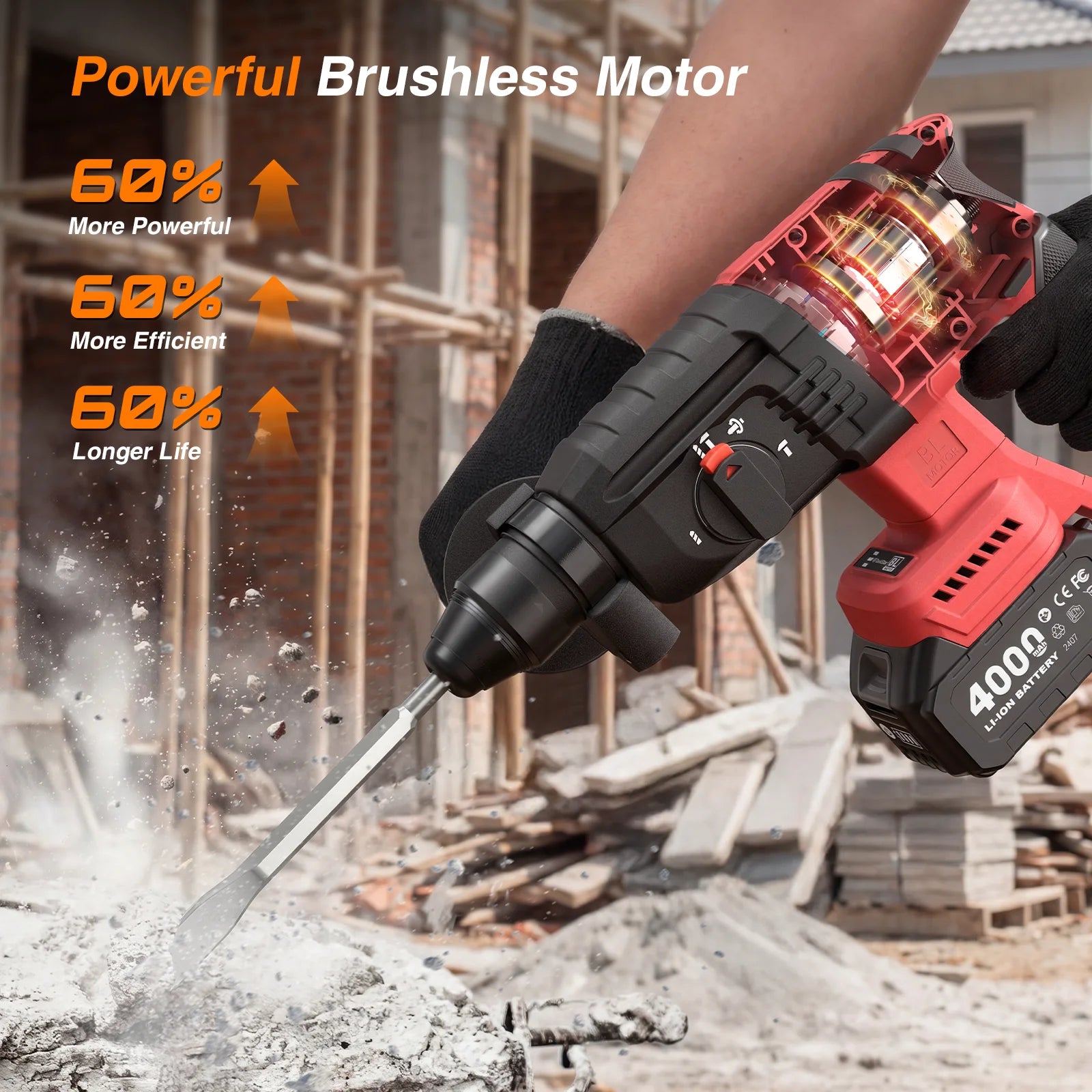 Taskstar 30mm Electric Hammer Drill Brushless Multifunctional Rotary Hammer Cordless Impact Drill For Makita 18V Battery Pins