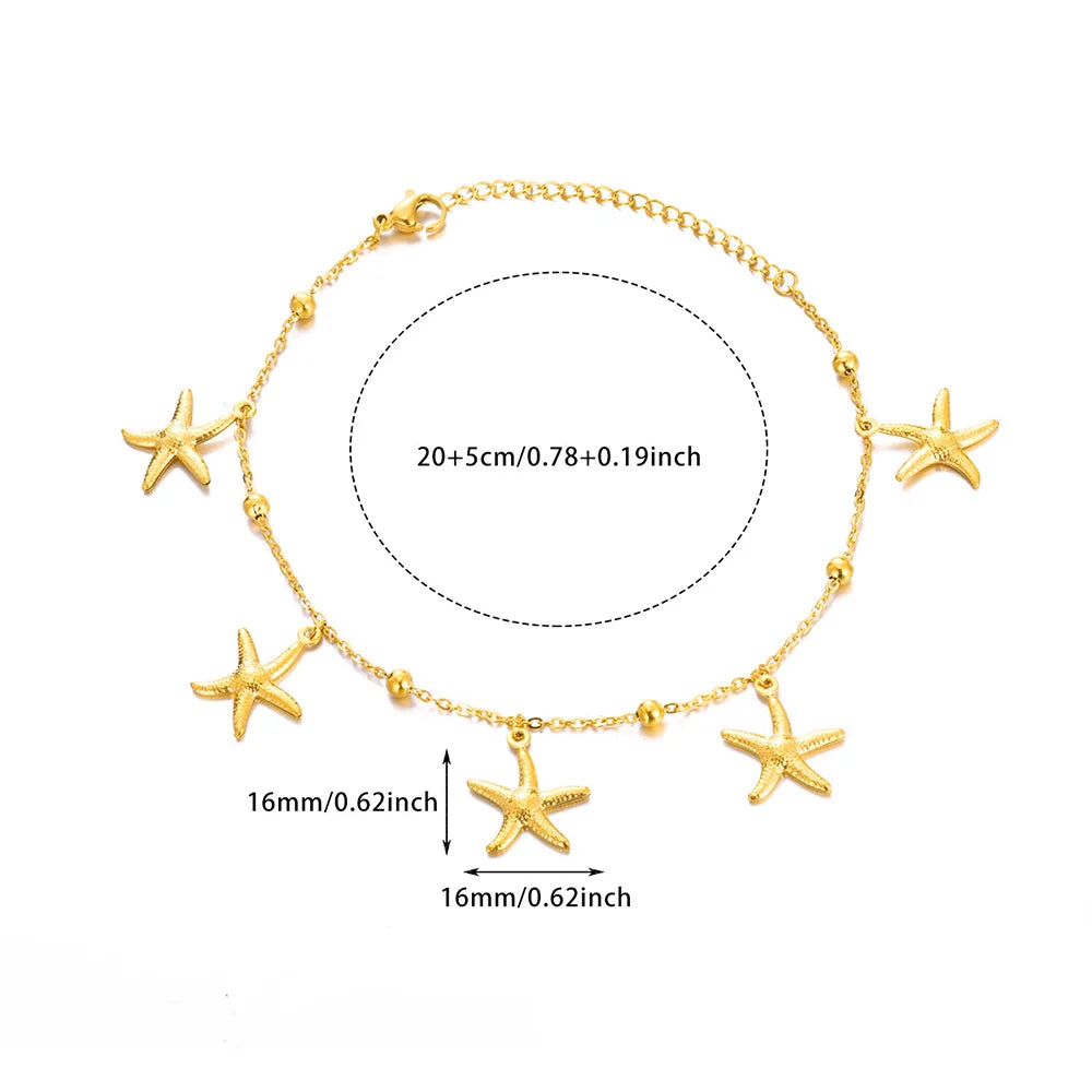 316L Stainless Steel Starfish Shell Charms Anklet For Women Fashion Gold Color Chain Summer Beach Aesthetic Jewelry Accessories
