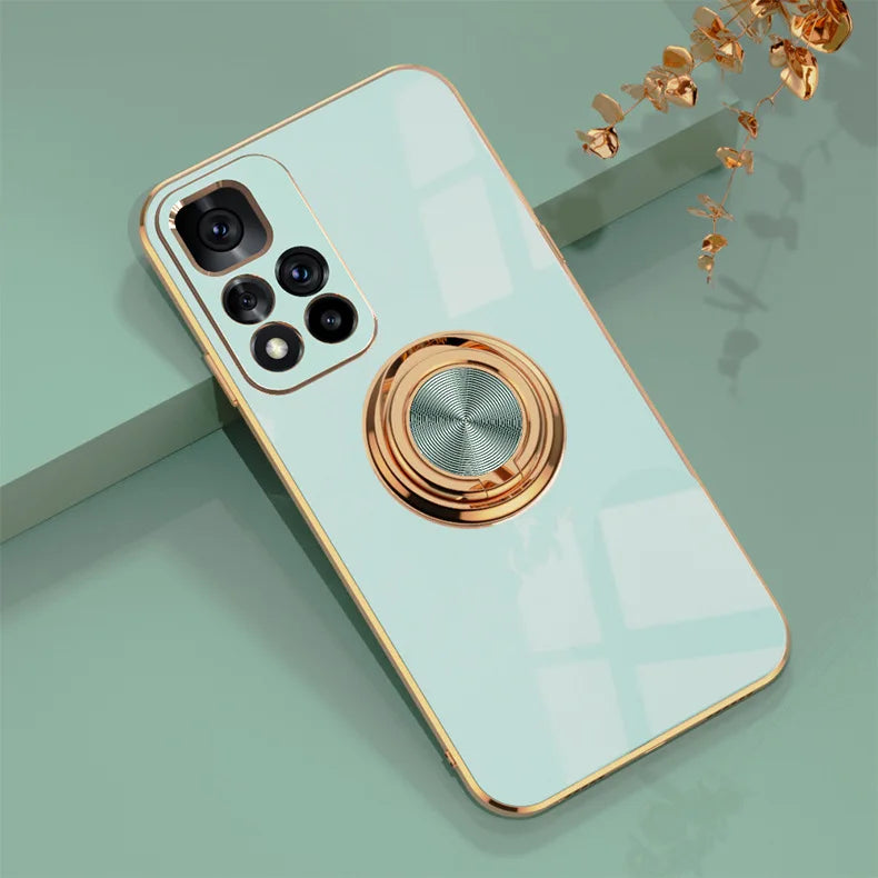 Luxury Plating Silicone Magnetic Holder Stand Case For XiaoMi 13T 14T Redmi 13C 14C 4G Note 12 13 14 Pro Plus 5G Back Cover