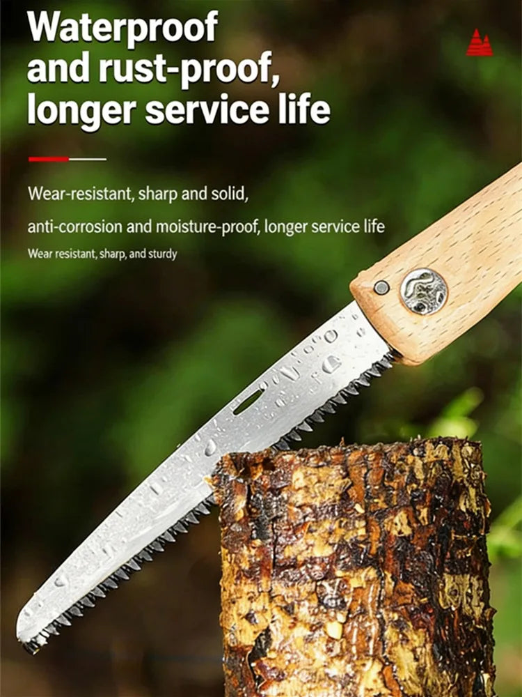 Compact Folding Wood Saw, Premium Steel Blade with Walnut Grip for Bushcraft, Pruning & Model Making