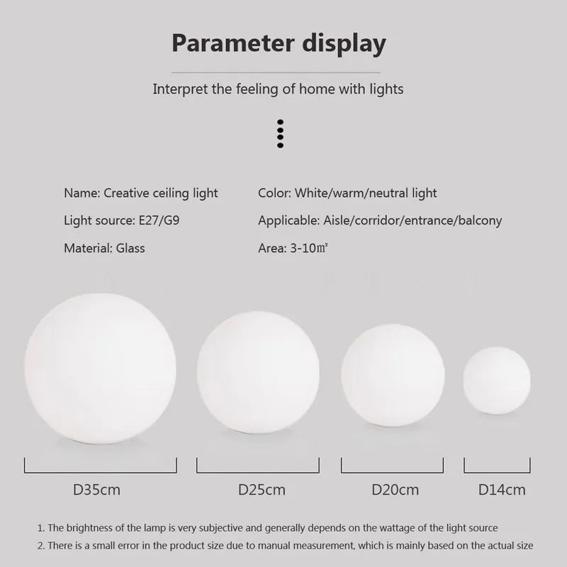 Plafonnier LED moderne Boule en verre blanc applique murale Minimaliste salle de bain Balcon Chambre Lumière d'entrée Luminaire Éclairage intérieur