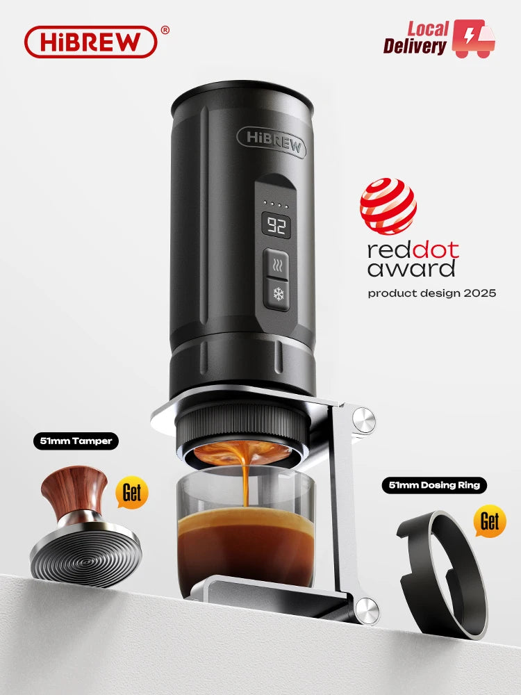 HiBREW H4C Portable Espresso Coffee Machine Wireless Heating Removable Battery Barista Ground Coffee Bottomless Extraction