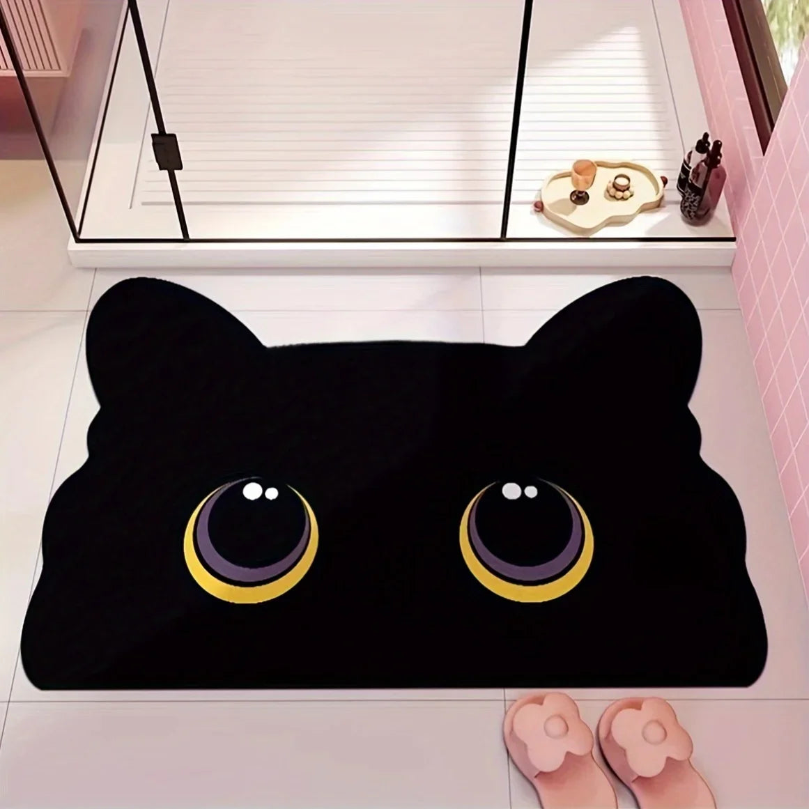 VIKAMA Black Cat Floor Mat,Cute Cartoon Bathroom Mat Welcome Mat,Waterproof Non-slip Doormat Toilet Floor Rug Home Decoration