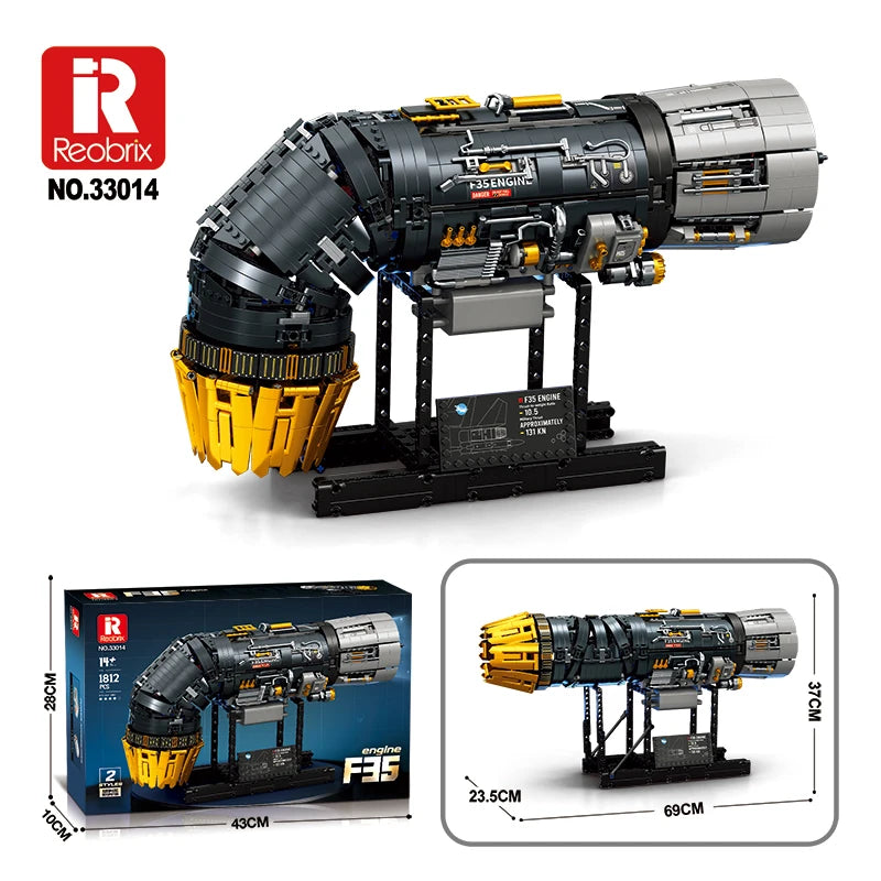 1812PCS Turbofan Engine Building Blocks Vertical Takeoff Landing Fighter Engine Model Desktop Ornament Kids Toys Holiday Gifts