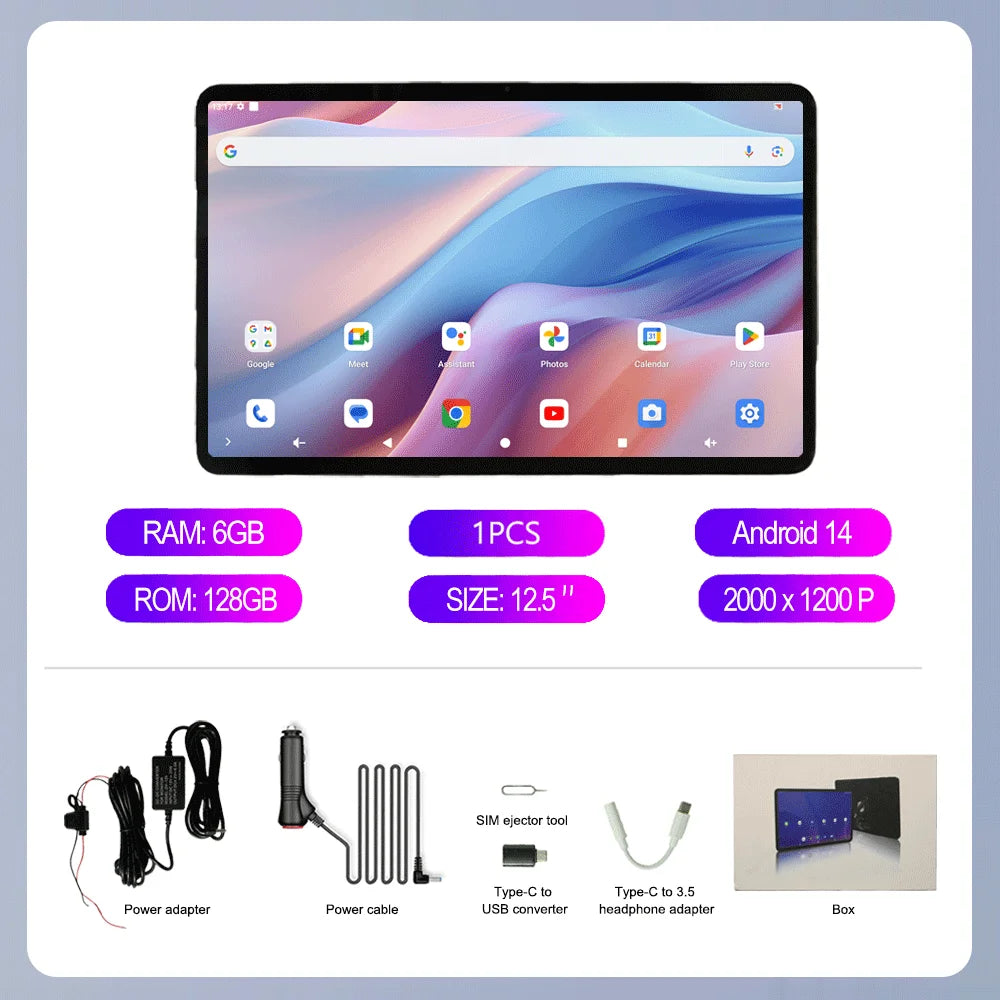 8 Core 6-128GB 4G WiFi 12.5" 2K Rotated 2000x1200 Incell Android 14 Car Headrest Monitor For Back Seat Multimedia 5.0MP Camera