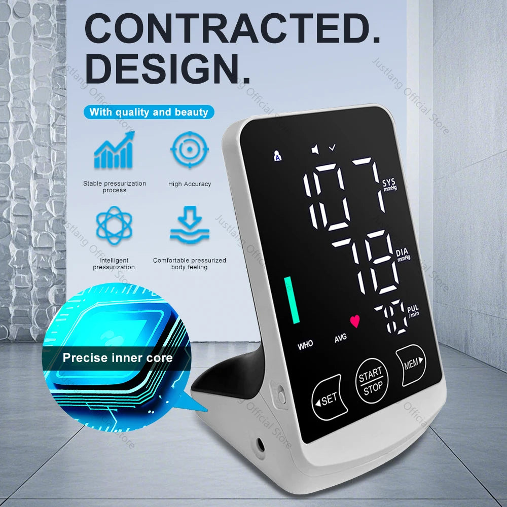 JUSTLANG Rechargeable Arm Blood Pressure Monitor Digital Tensiometer Voice Large Display Automatic Tonometer Health dropshipping