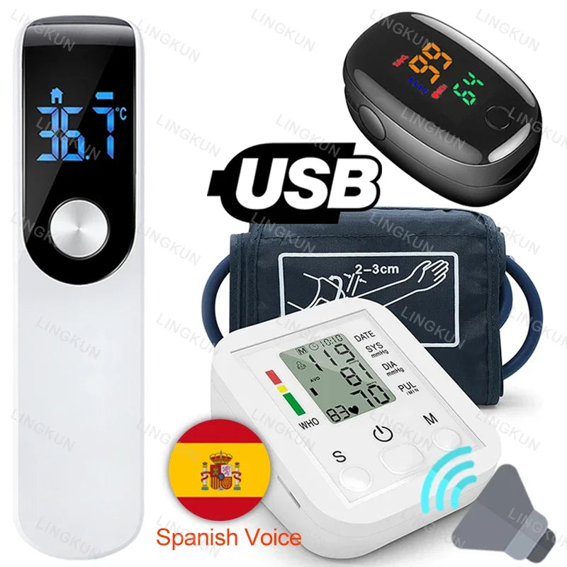 Spanish Voice Arm Automatic Blood Pressure Monitor BP Sphygmomanometer Pressure Meter Tonometer for Measuring Arterial Pressure