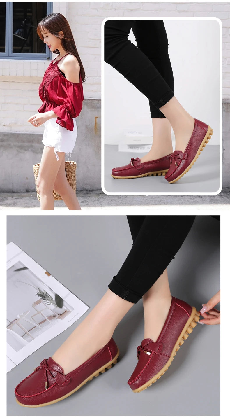 2025 New Woman Flats Shoes Ballet Flat Sneakers Genuine Leather Spring Soft Moccasins Ladies Boat Ballerina Espadrilles Creepers