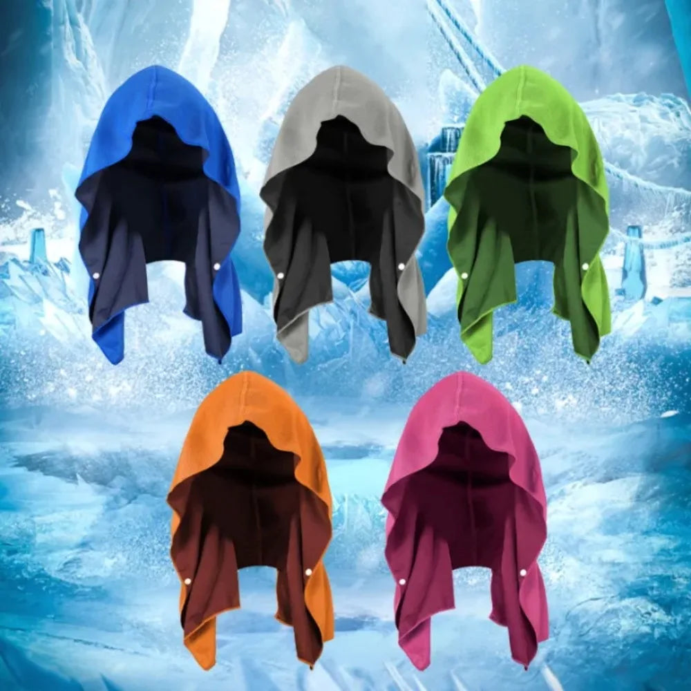 Summer Hooded Cool Towel Sun Protection Insulation Quick Drying Headscarf with Buttons for Hiking Fishing Outdoor Beach Sports