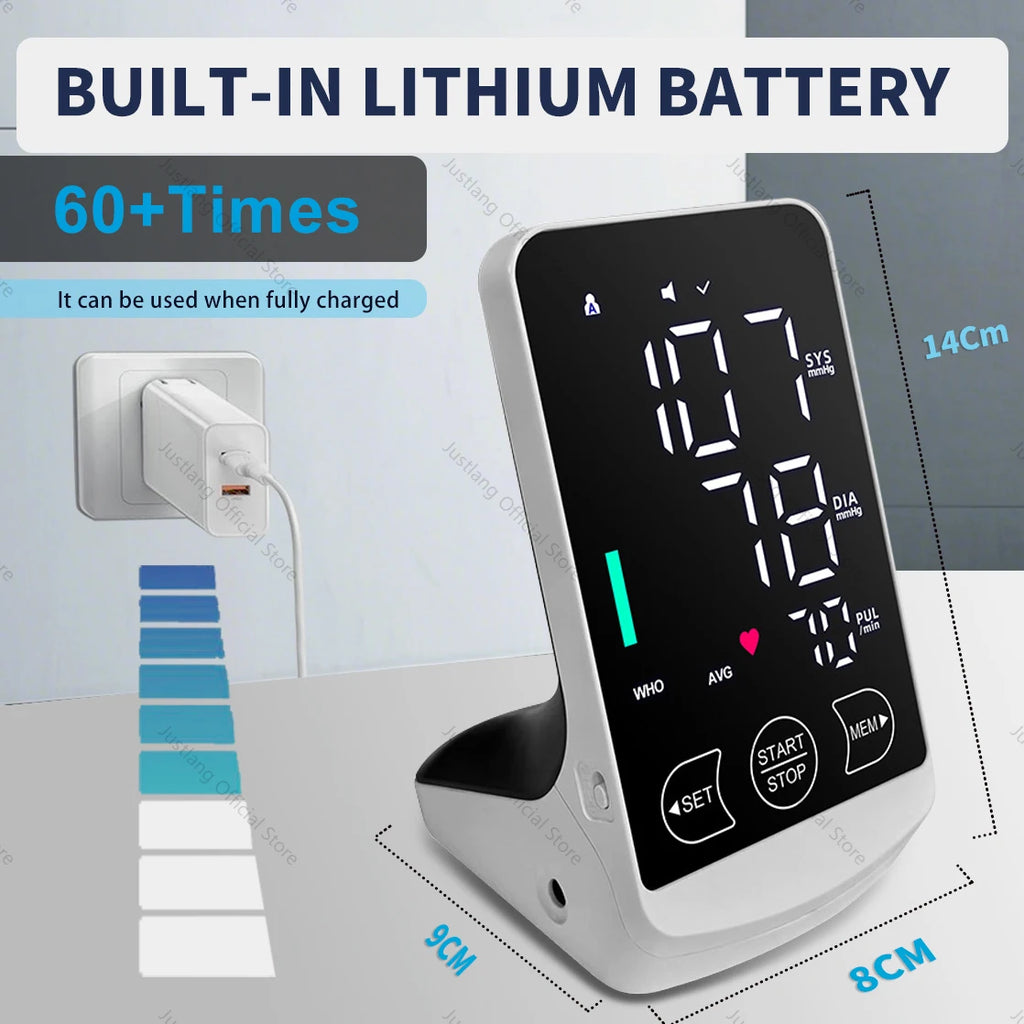 JUSTLANG Rechargeable Arm Blood Pressure Monitor Digital Tensiometer Voice Large Display Automatic Tonometer Health dropshipping