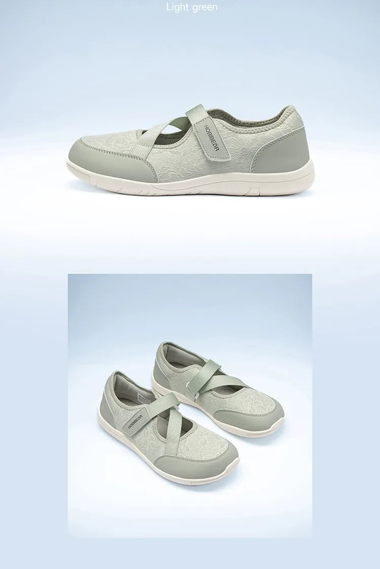 HOBIBEAR Wide Width Mary Jane Flats Women Barefoot Ballet Shoes Adjustable Hook Loop Lightweight Zero Drop Shoes