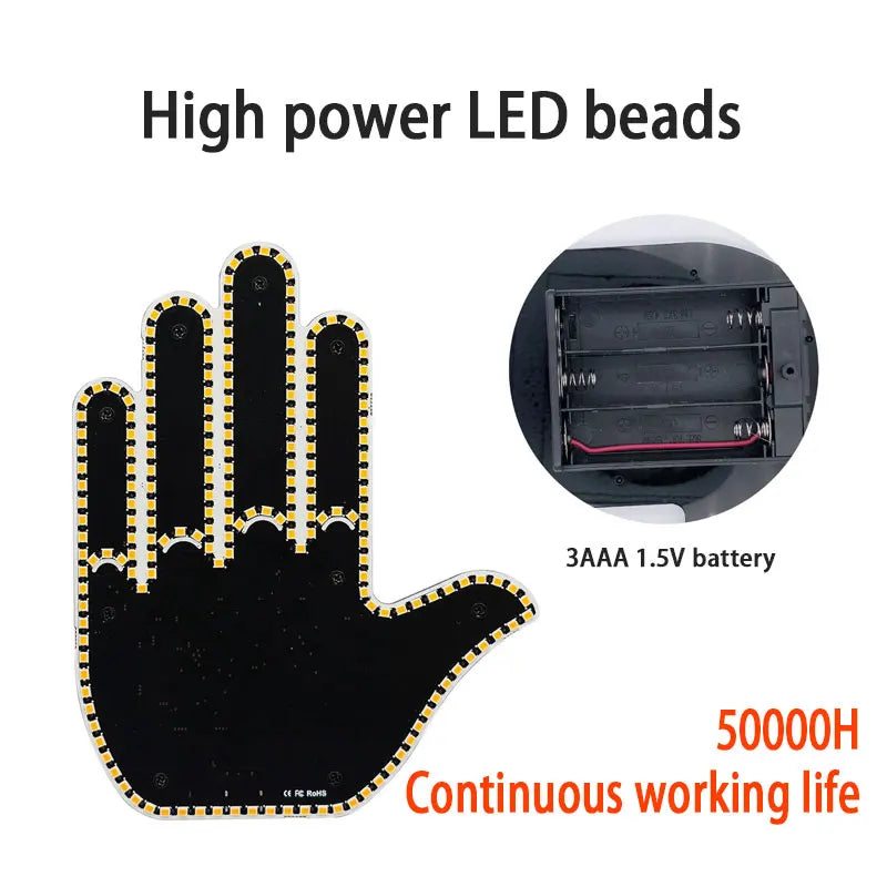 Car Finger Light With Remote Control Cool Funny Remote Control Led Lighting Road Rage Middle Finger Gesture Palm Light Accessory