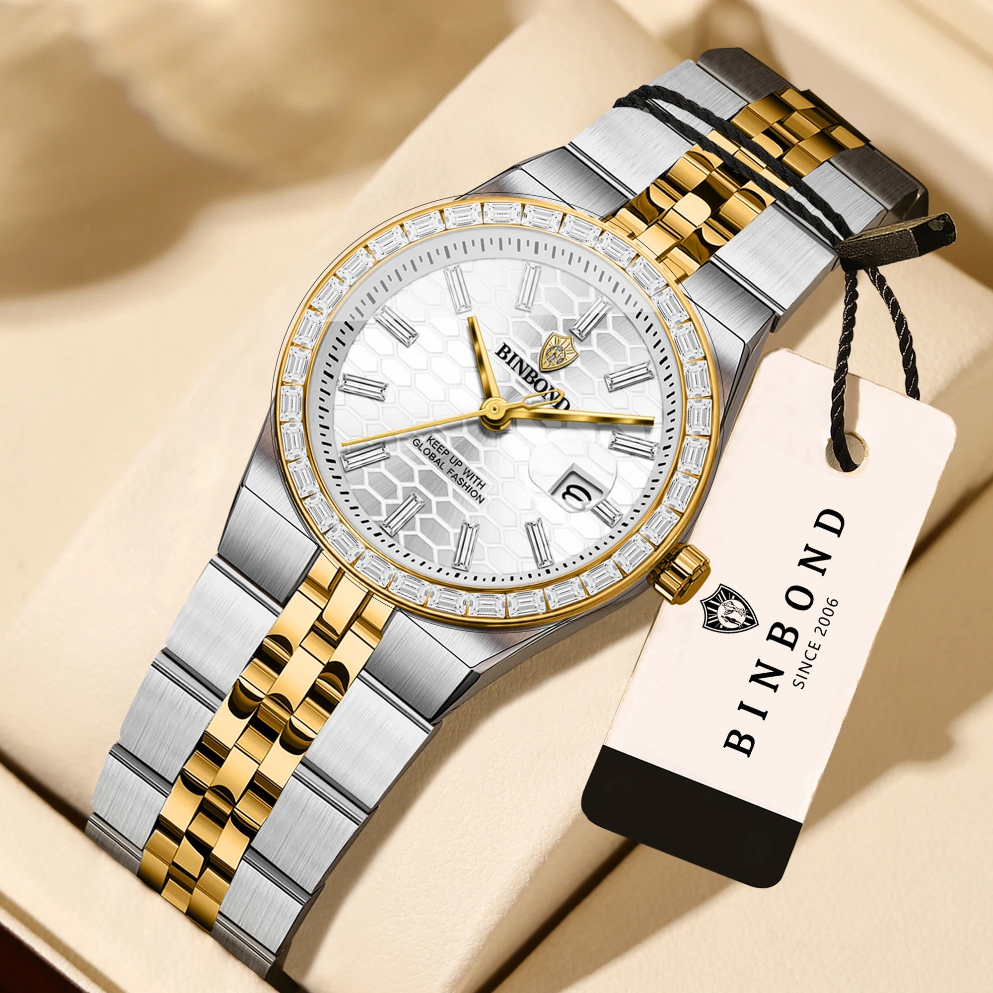 BINBOND Waterproof Sturdy Auto Date Women's Watches Fashion Reloj Ladies Casual Accurate Quartz Wristwatches For Women Luxury