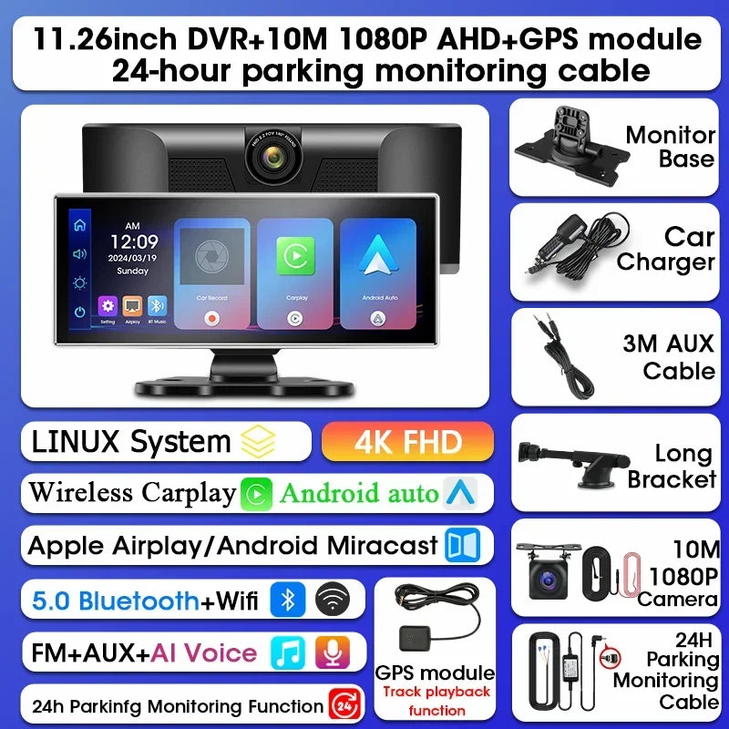 Srnubi 11.26" 4K Dash Cam DVR