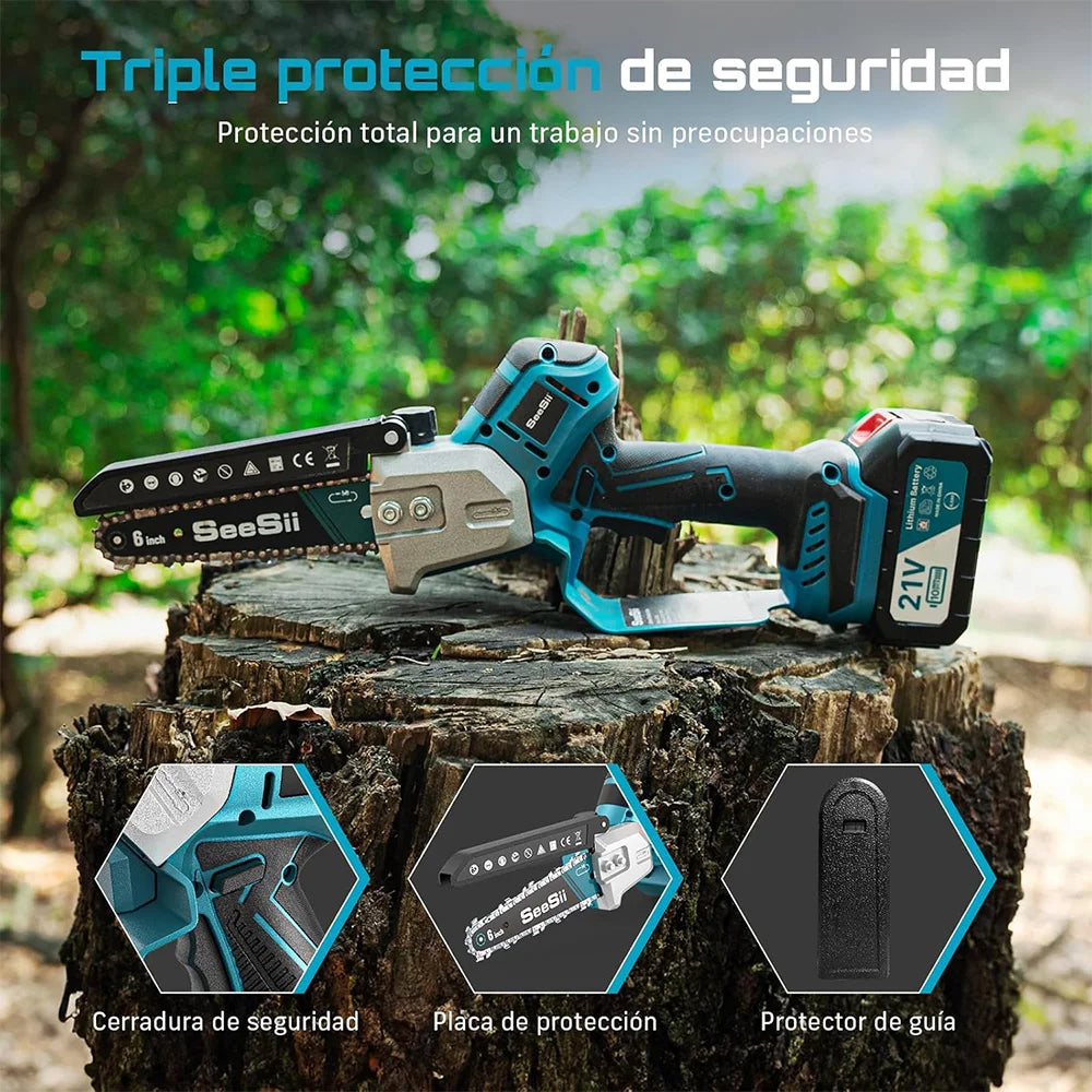 Mini Tronçonneuse Sans Fil Brushless Seesii 6'' Tronçonneuse Électrique Bois Jardin Élagage Tronçonneuse Électroportative avec Batterie Rechargeable pour Broches de Batterie Makita 18V