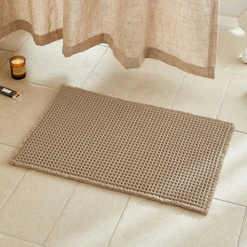 Non-Slip Boho Style Absorbent Quick-Dry Bathroom Rug, 30x20 Inches, Khaki