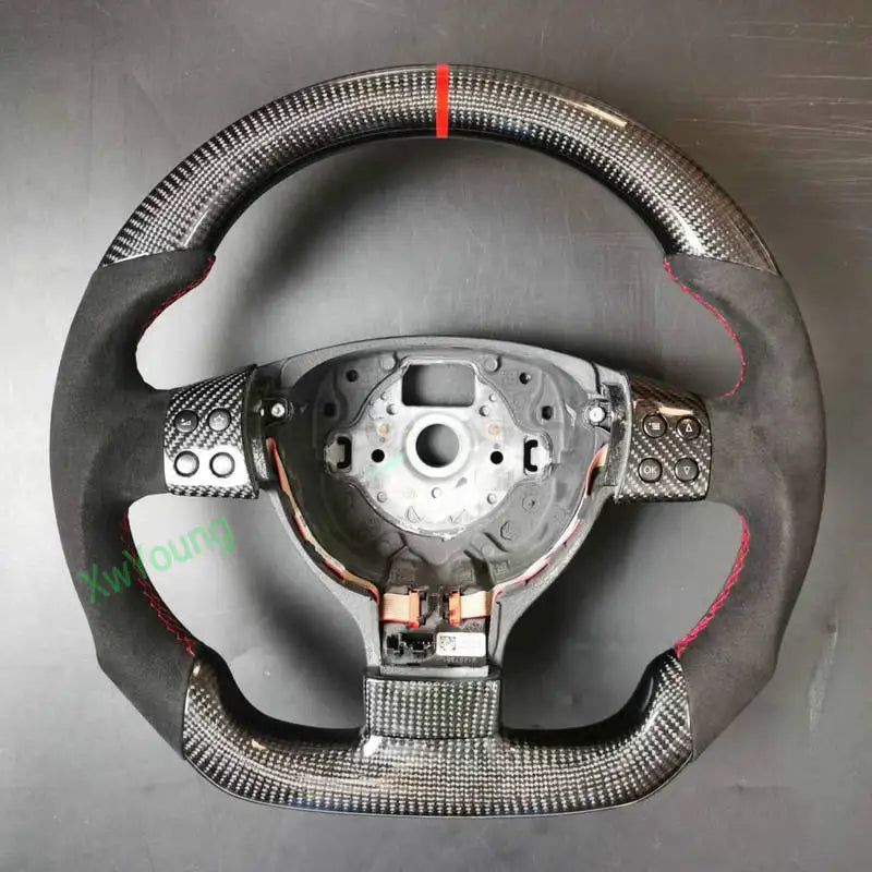 100% Real Carbon Fiber Steering Wheel With Leather For VW Volkswagen Golf 5 Mk5 GTI TSI Passat Maiteng Touran(No Paddles)