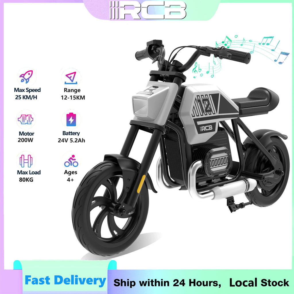 RCB R9 Motorbike electric kids motor, motor W IP54, 24V 5.2Ah, 12-15km, 3-speed, 12-inch tyre, Bluetooth music, as early as 4 years