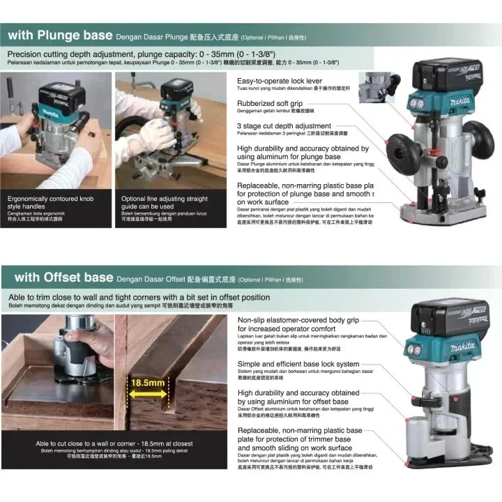 Fit Makita DRT50 Cordless Trimmer Rechargeable Trimming Machine Brushless Slotting Tool Milling Woodwork Engraving Machine