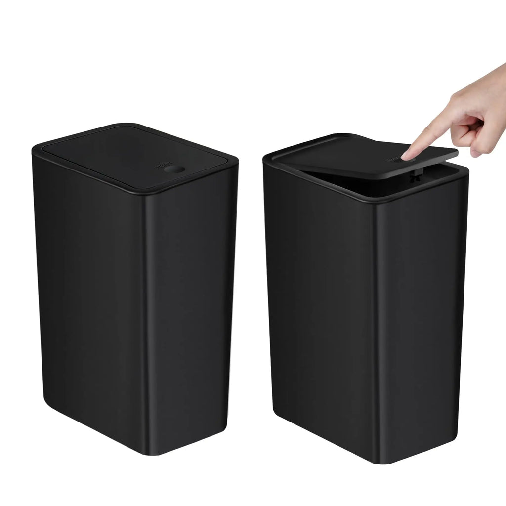 Poubelle de Salle de Bain - Petite Poubelle de 10L avec Couvercle à Pression pour Toilettes, Chambre, Salon – Corbeille en Plastique avec Couvercle Pop-up