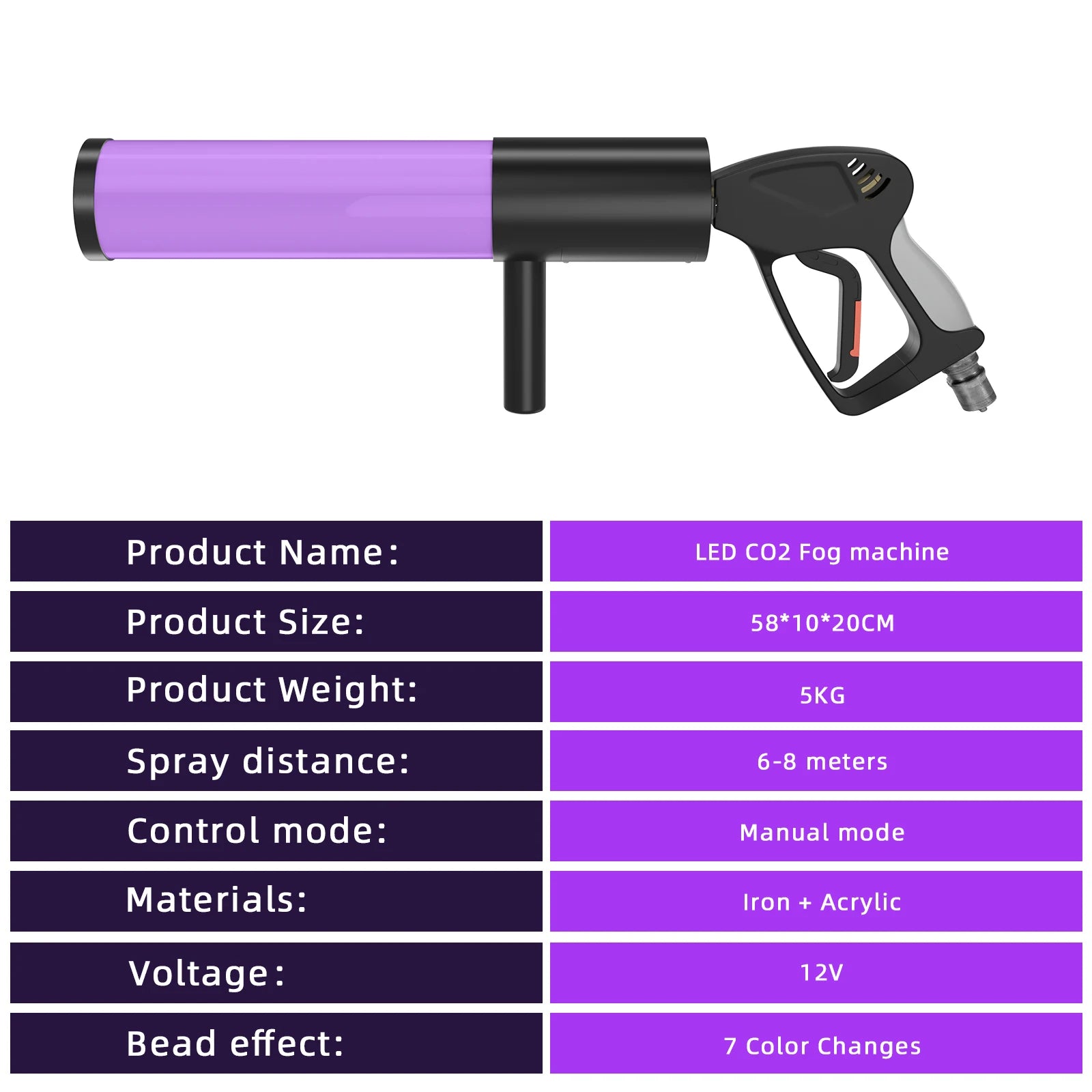 U'King LED Six Lights Carbon Dioxide Column Gun RGB Atmosphere Props Smoke Gun Dry Ice Gun For Bar Wedding Business Show Party