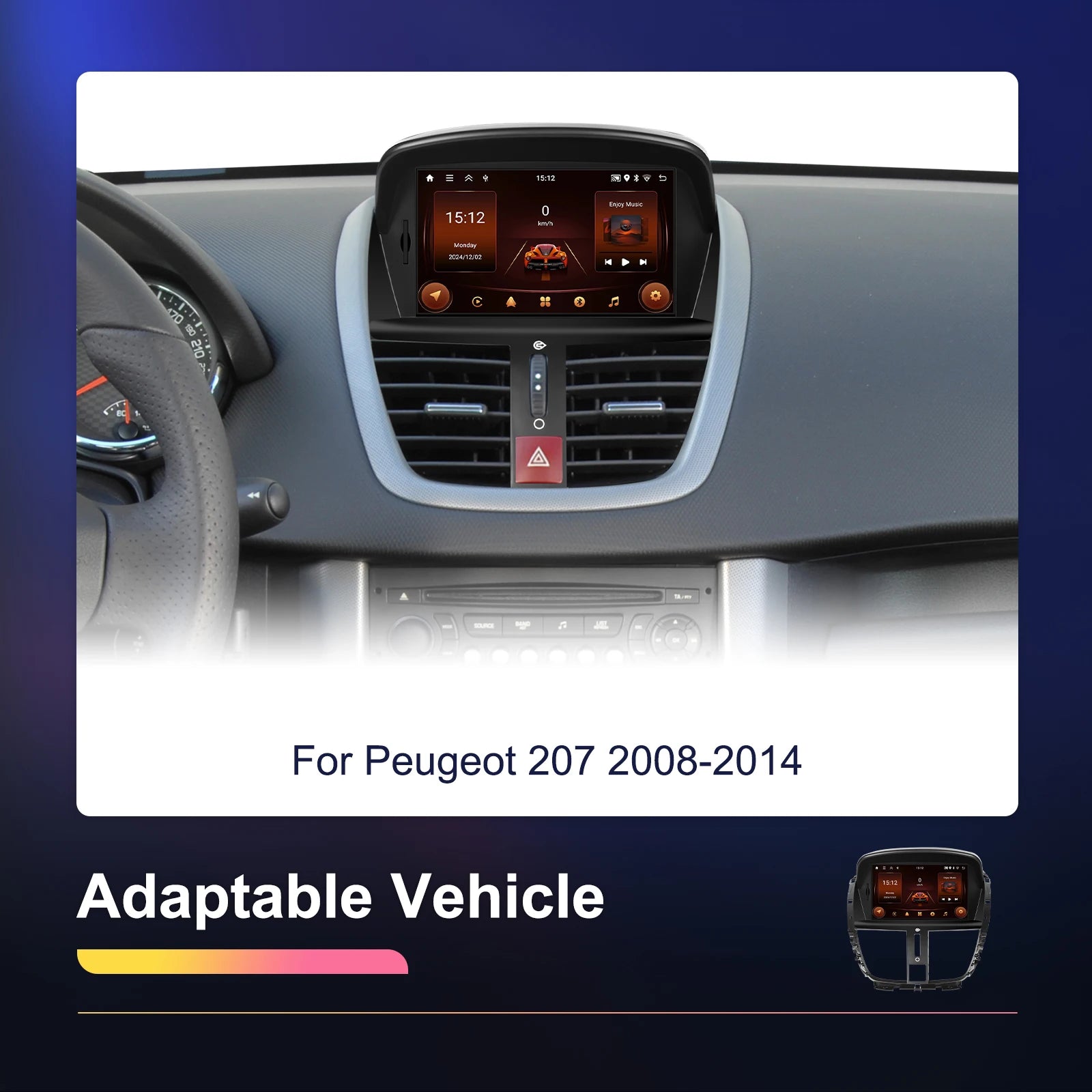 Podofo 7'' Carplay  Android 2din Carplay Car Radio For Peugeot 207 2008-2014 Bluetooth GPS Navigation FM RDS Radio Receiver