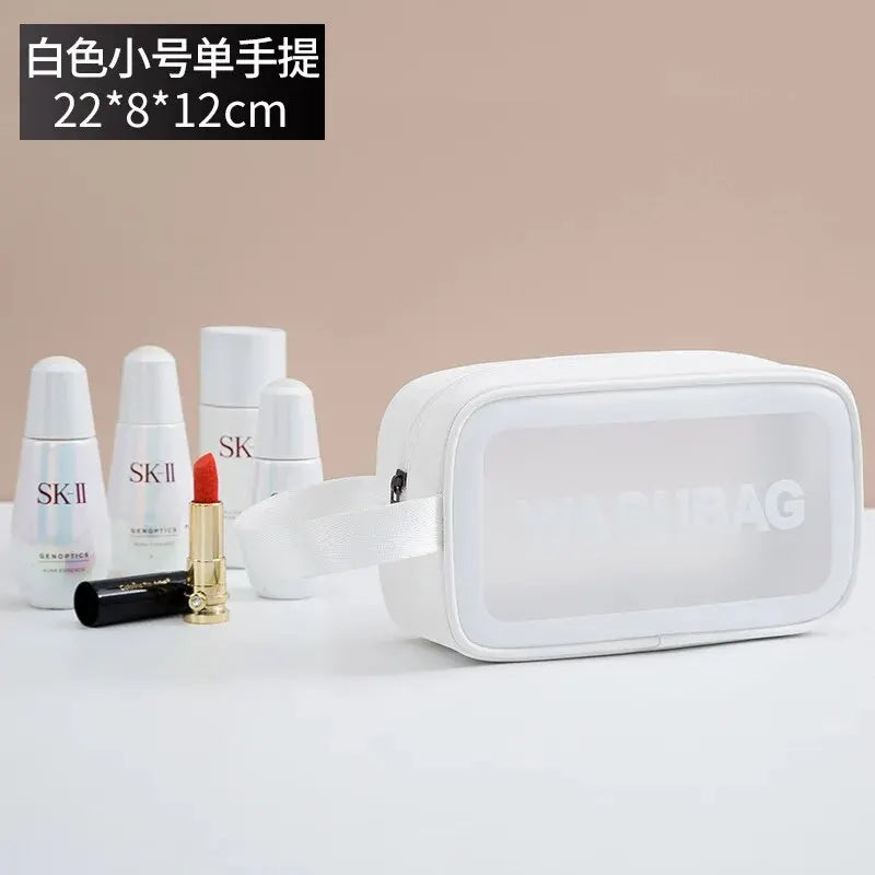 Portable Travel Wash Bag Female Transparent Waterproof Makeup Storage Pouch Large Capacity Cosmetic Organizer Pu Material