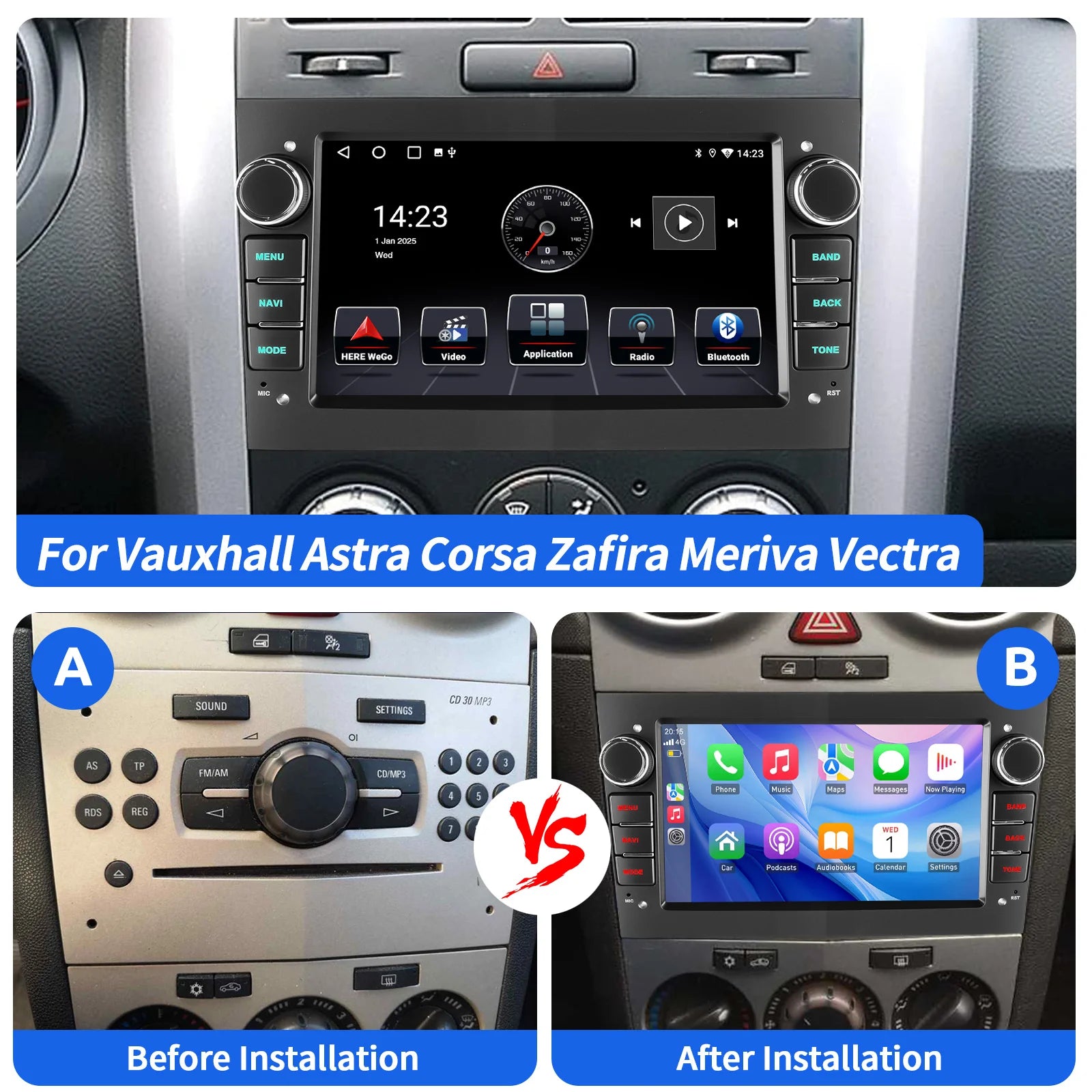 ESSGOO Car Radio CarPlay Android 15 For Opel Astra Vectra Vauxhall Antara Zafira Corsa C D Vivaro Meriva Auto ﻿