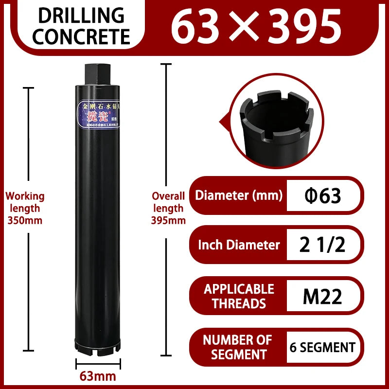 LAANCI laser weld Diamond Core Drill Bit for Reinforced Concrete – Diameter 25-254mm,400mm Total Length M22 Threaded Connection