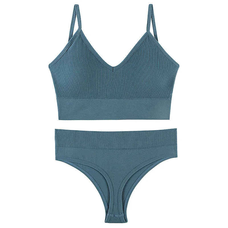Women’s Ribbed V Neck Bra and Panty Set Seamless Comfortable 2 Piece 2026