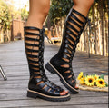 2026 Punk Style Sexy Women Knee High Flat Sandals Open Toe Buckle Strap Ladies Casual Gladiator Shoes Woman Summer Roman Sandals