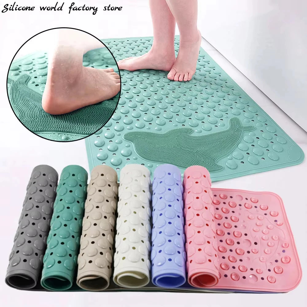 1pc Dolphin Rectangular Non-Slip Mat, 35*70cm PVC Anti-skip Bath Mats for Bathroom, Massage Bathtub Mat Safe Rugs Foot Mats