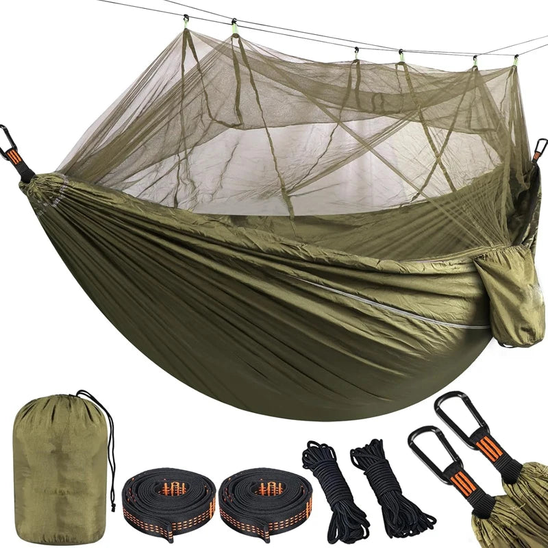 Lightweight Camping hammock with mosquito net Comfortable for Outdoor  Durable breathable 210T parachute nylon material Hammocks