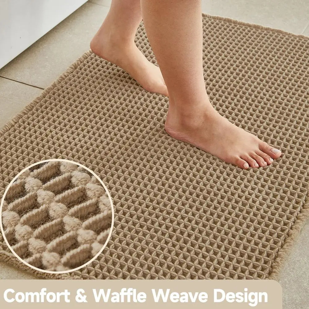Non-Slip Boho Style Absorbent Quick-Dry Bathroom Rug, 30x20 Inches, Khaki