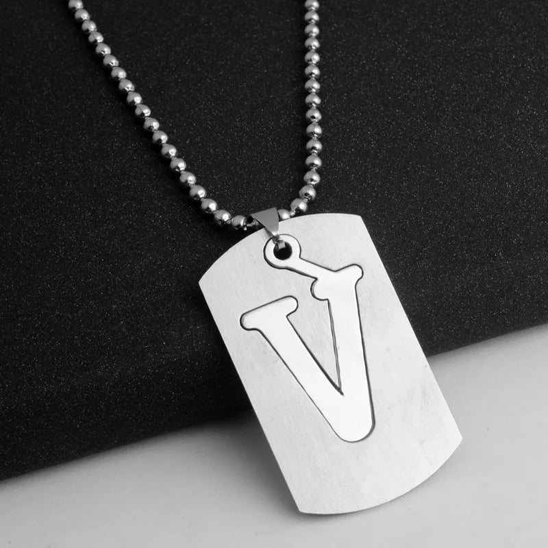 HNSP 316L Stainless Steel Initials Pendant Chain Necklace For Men 26 Letter Name Jewelry Accessories